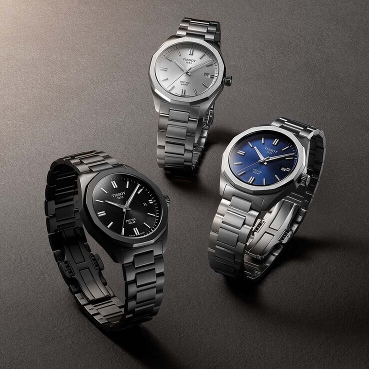 Il Tissot PRC 100 Solar è disponibile nelle varianti di colore argento, blu e nero del quadrante (fonte: Tissot)