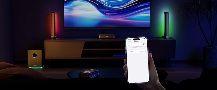 Le luci LED della soundbar sono regolabili tramite app (Fonte: Ultimea)