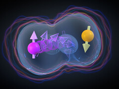 Gli spin di due buchi di elettroni interagiscono in questa impressione d&#039;artista. (Immagine: NCCR SPIN)