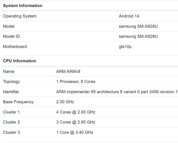 SM-X828U con Dimensity 9300+ su Geekbench (Fonte immagine: Screenshot)