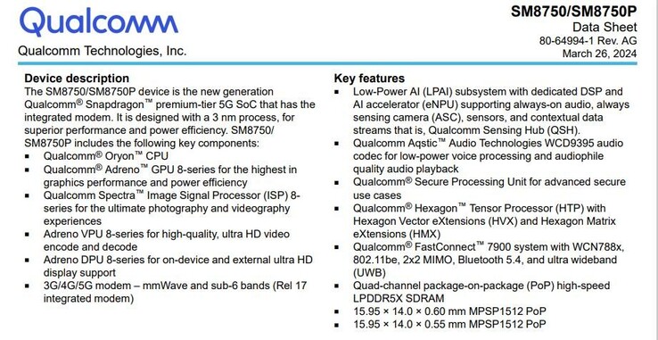 La diapositiva della scheda tecnica di Snapdragon 8 Gen 4 in questione (Fonte: SmartPix)