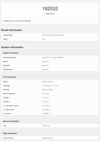 Apple M4 Max Geekbench prestazioni gPU (fonte: Geekbench)