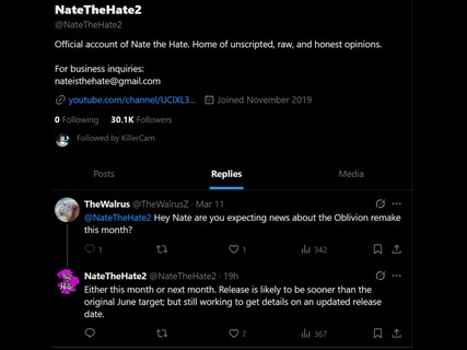 Nate the Hate Oblivion remake X post update (Fonte immagine: screenshot, account NateTheHate2 X)