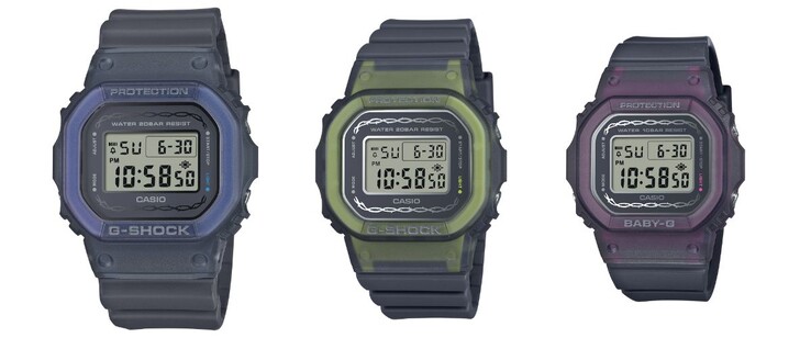 Da sinistra a destra: il modello -5600RS-8JF, il GMD-S5610RS-8JF e il BGD-565RS-8JF. (Fonte: Casio)