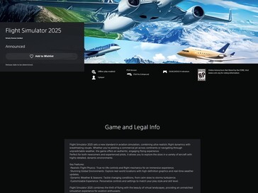 Pagina del PlayStation Store di Flight Simulator 2025 (Fonte immagine: screenshot, PlayStation Store)