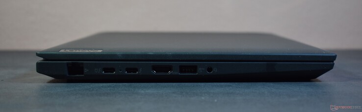 sinistra: RJ45-Ethernet, 2x Thunderbolt 4, HDMI 2.1, USB A 3.2 Gen 1, 3,5 mm Audio