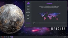EndeavourOS 2025.02.08 Mercury desktop con l&#039;applicazione di installazione in esecuzione (fonte immagine: EndeavourOS)