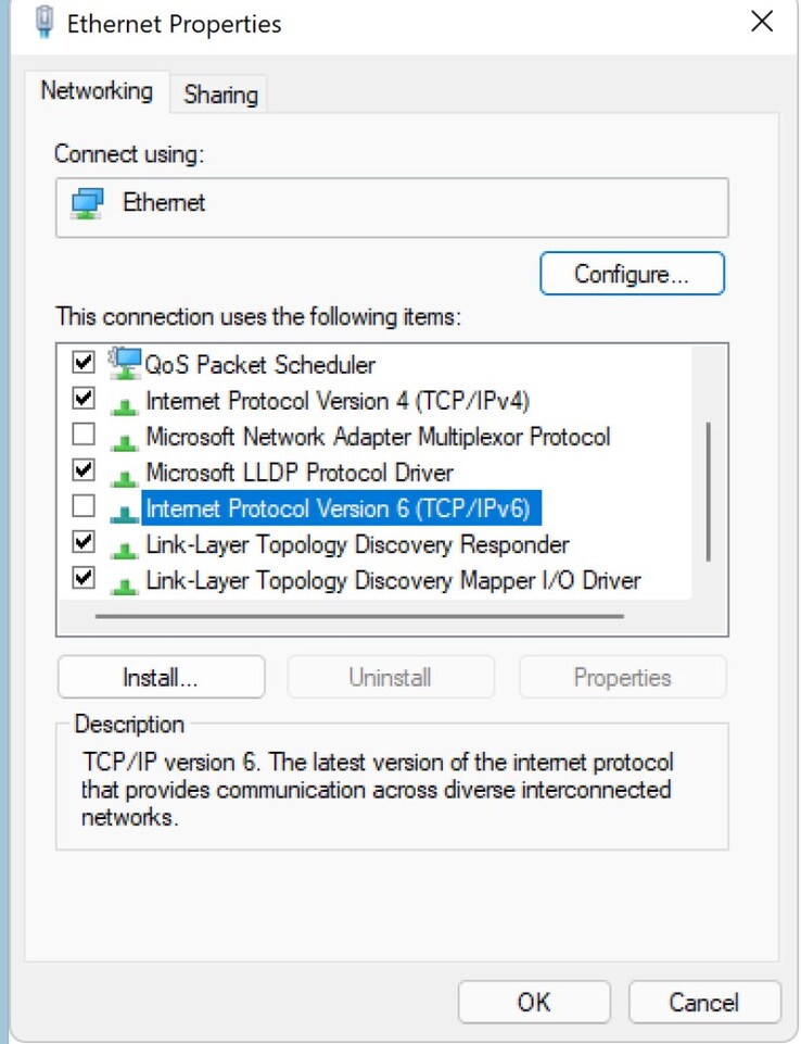 Gli utenti di Windows che non installano le patch di sicurezza di agosto 2024 devono disabilitare IPv6 negli adattatori di rete. (Fonte immagine: Microsoft)