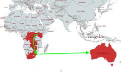 Il percorso proposto per il nuovo cavo in fibra ottica sottomarino di Google attraversa l&#039;Africa meridionale e l&#039;Oceano Indiano. (Immagine via MapChart con modifiche)