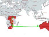 Il percorso proposto per il nuovo cavo in fibra ottica sottomarino di Google attraversa l'Africa meridionale e l'Oceano Indiano. (Immagine via MapChart con modifiche)