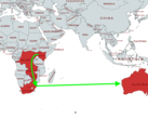Il percorso proposto per il nuovo cavo in fibra ottica sottomarino di Google attraversa l'Africa meridionale e l'Oceano Indiano. (Immagine via MapChart con modifiche)