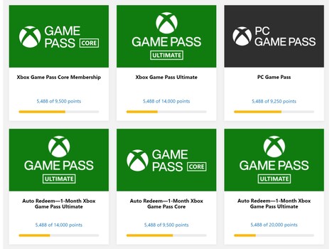 Modifiche alla riscossione dei premi di Xbox Game Pass (fonte: sito web Microsoft Rewards)