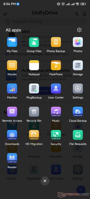 App e funzioni di backup nell'applicazione mobile (fonte: Notebookcheck)