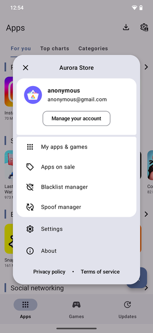 Aurora Store le permette di scaricare e aggiornare le applicazioni da Google Play attraverso un login anonimo (Fonte: AuroraStore)