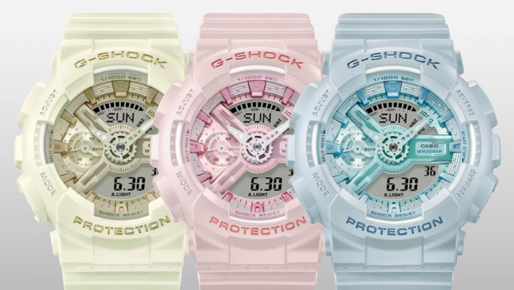 Da sinistra a destra: I nuovi orologi Casio G-Shock GMAS110ST-7A, GMAS110ST-4A e GMAS110ST-2A. (Fonte: Casio)