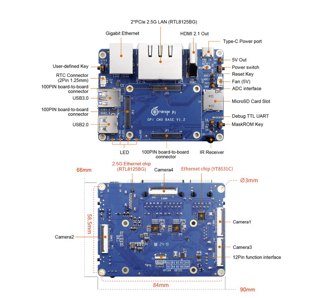 Scheda portante OrangePi CM5. (Fonte: Orange Pi)