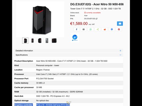 Scheda del PC da gioco Acer Nitro 50 RTX 5060 (Fonte: VideoCardz)