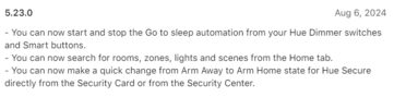 Il changelog della versione 5.23.0 dell'app Philips Hue. (Fonte: Apple App Store)