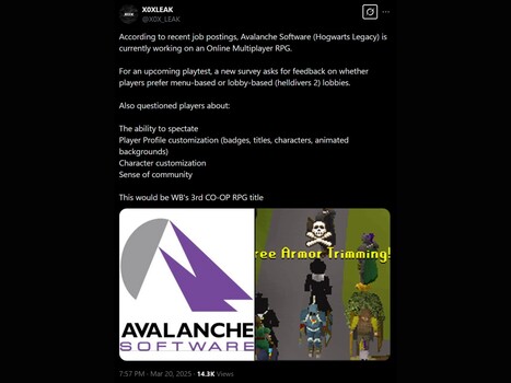 X0XLEAK X Nuovo gioco/sondaggio di Avalanche Software X post (fonte immagine: screenshot, account X0XLEAK X)