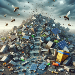 Enormi cumuli di vecchi smartphone, computer portatili, televisori, pannelli solari e altri dispositivi elettronici minacciano il nostro pianeta, secondo il Rapporto ITU & UN Global e-Waste Monitor per il 2024. (Fonte: immagine AI Dall-E 3)