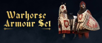 Il Set di armature Warhorse comprende il Bascinet, gli Stivali, il Caparison, i Guanti, l'Armatura per le gambe, il Pourpoint, lo Scudo e il Waffenrock. (Fonte immagine : Warhorse Studios)