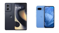 Il Motorola Edge 2024 è disponibile all&#039;acquisto solo in nero, mentre il Pixel 8a è disponibile in quattro colori, tra cui Bay (blu). (Fonte immagine: Motorola, Google - a cura).