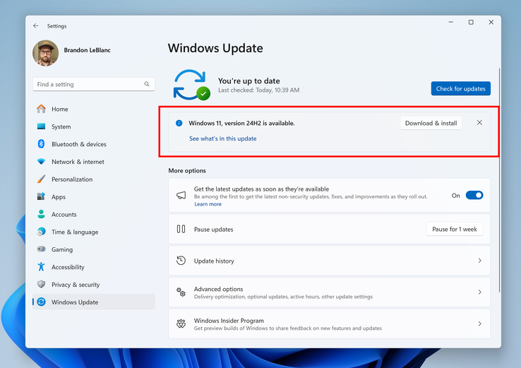 Windows 11 24H2 può ora essere scaricato come anteprima di rilascio. (Immagine: Microsoft)