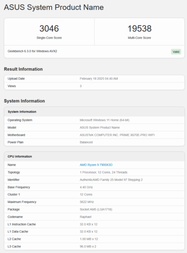 Ryzen 9 7900X3D Geekbench (fonte: Geekbench)