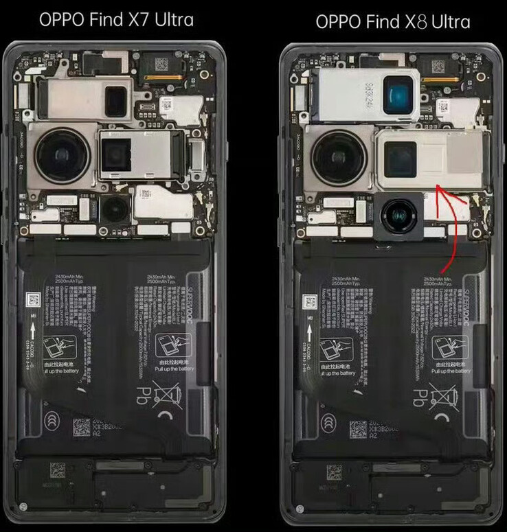 Un'approssimazione del layout della fotocamera interna del Find X8 Ultra. (Fonte immagine: via @ISAQUES81)