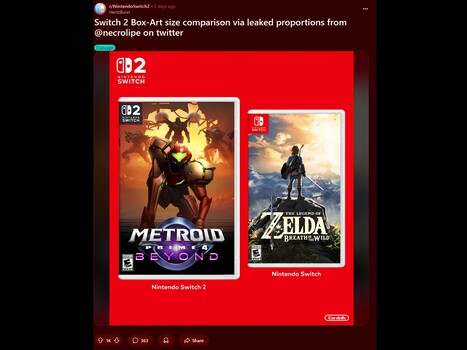 Confronto Reddit tra la custodia di gioco di Nintendo Switch 2 (Fonte: Reddit)