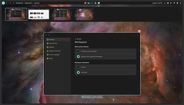 Per impostazione predefinita, Cosmic DE presenta spazi di lavoro verticali, ma può essere modificato in un layout orizzontale, se lo preferisce. (Fonte immagine: System76)