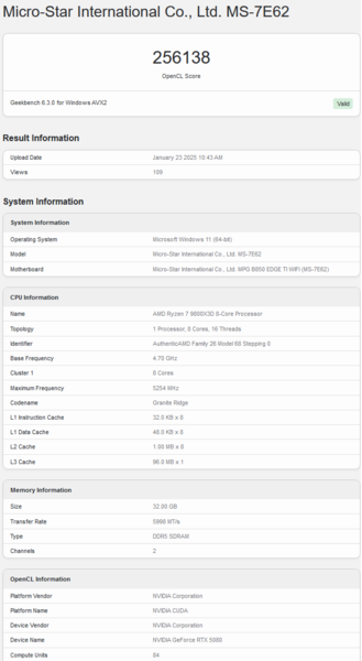 GeForce RTX 5080 OpenCL (fonte: Geekbench)