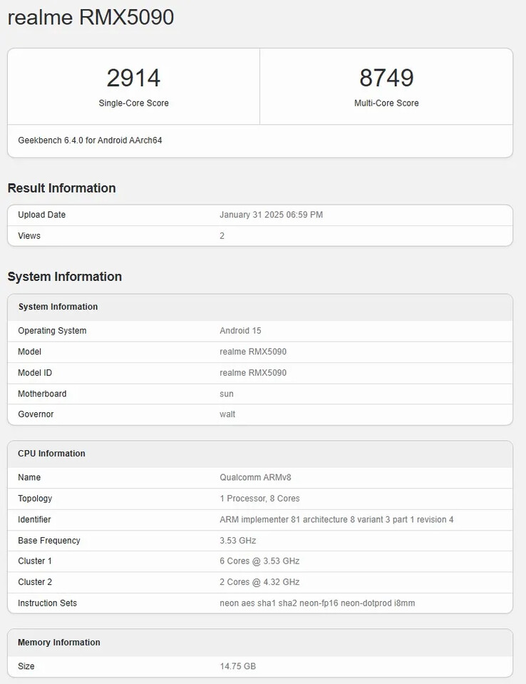 Il "Realme GT 7" arriva su Geekbench con specifiche da ammiraglia. (Fonte: Realme)