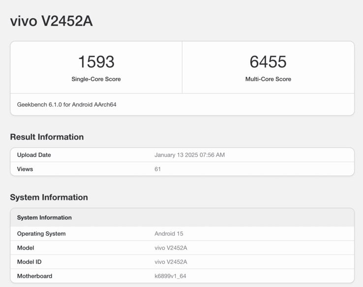 Elenco di Geekbench del potenziale iQoo Z10 Turbo. (Fonte: Geekbench)