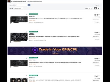 Prezzi RTX 5070 di Newegg (Fonte: Screenshot, Newegg)