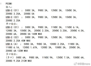 Specifiche di ricarica (Fonte immagine: @体验more su Weibo)