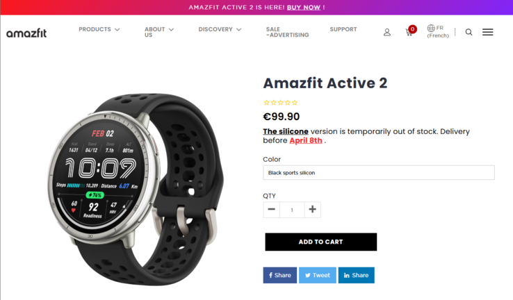 Lo smartwatch Amazfit Active 2 non è disponibile in alcuni Paesi europei. (Fonte: Amazfit)