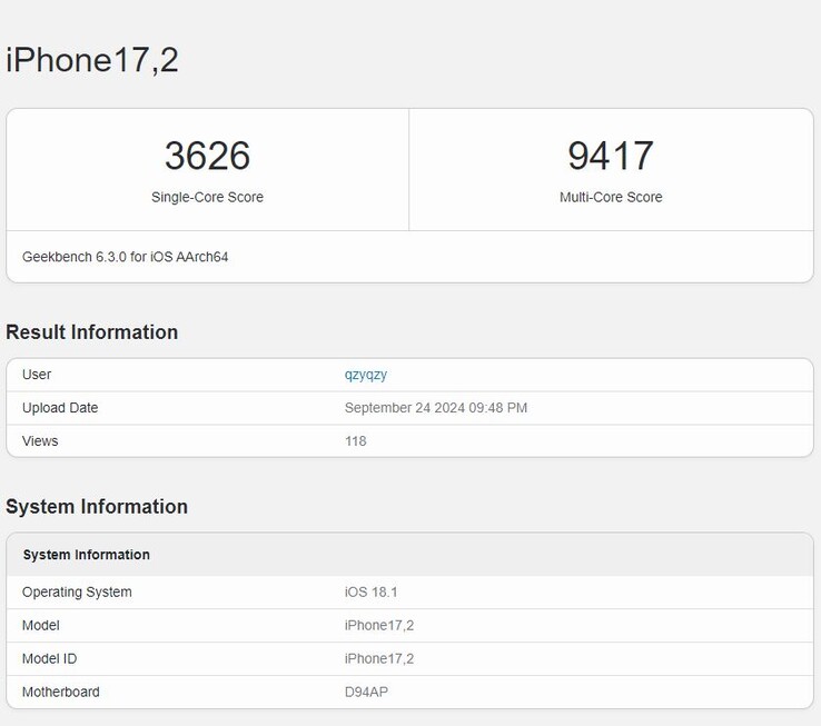 Apple I recenti punteggi di Geekbench di A18 Pro rivelano un significativo aumento delle prestazioni. (Fonte: Geekbench)