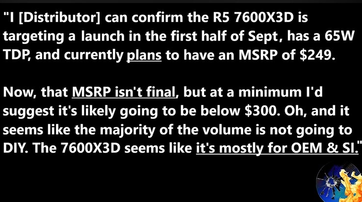 Fuga di notizie su Ryzen 5 7600X3D. (Fonte immagine: Moore's Law Is Dead)