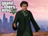 Mockup del personaggio di Hogwarts Legacy in GTA 5 (Fonte immagine: Warner Bros. Entertainment, Rockstar Games con modifiche)