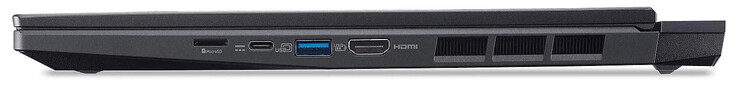 Lato destro: Slot per schede MicroSD, USB 3.2 Gen 2 (USB-C; Power Delivery, Modalità DP Alt), USB 3.2 Gen 2 (USB-A), HDMI