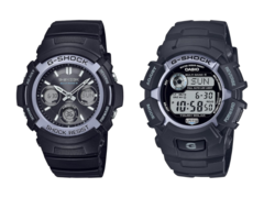 Gli orologi Fire Package 2025 di Casio, l&#039;AWG-M100FP-1A2 (a sinistra) e il GW-2320FP-1A2 (a destra). (Fonte: Casio)