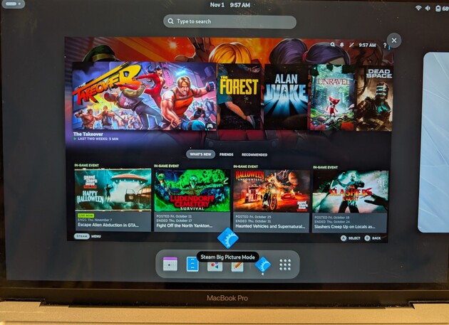 Fedora ARM nativa con GNOME su un Macbook Pro M1 con Steam Big Picture (Fonte immagine: Notebookcheck)