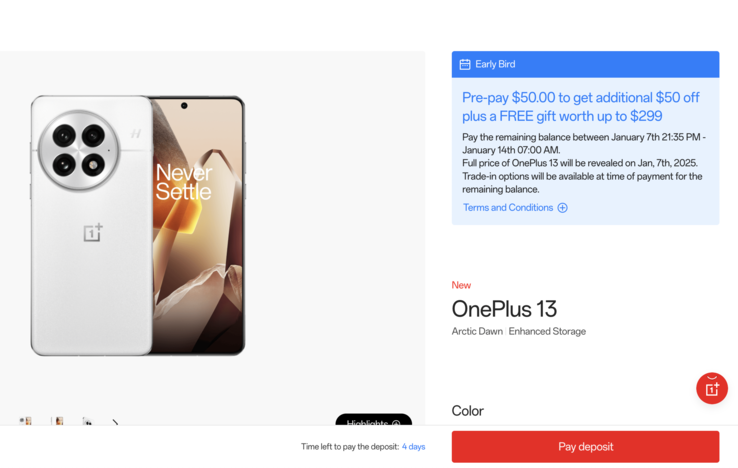 L'offerta early bird di OnePlus 13. (Fonte: OnePlus)