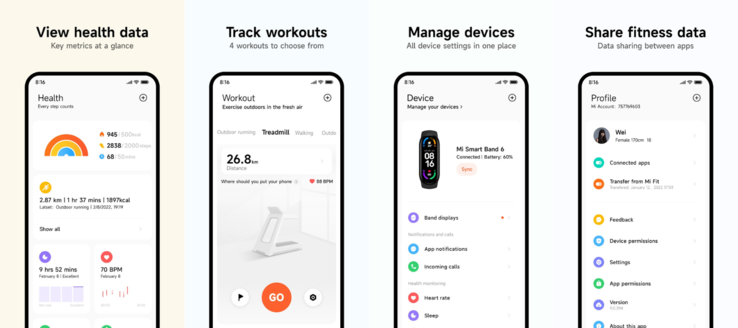 La vecchia app Xiaomi Mi Fitness. (Fonte immagine: Xiaomi)