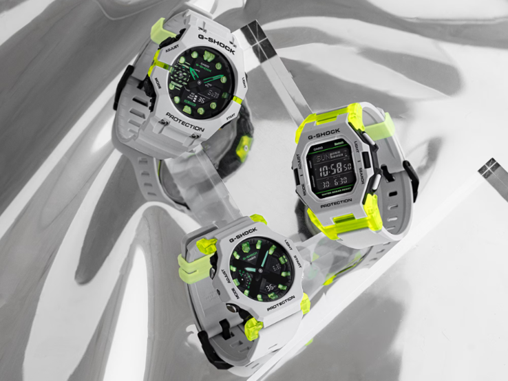 Gli orologi Casio G-Shock GA-B001MW-8AJF (sinistra), GA-2300MW-8A (centro) e GD-B500MW-8J (destra). (Fonte: Casio)