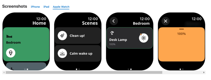 Screenshot della nuova applicazione IKEA Home Smart per Apple Watch. (Fonte: Apple App Store)