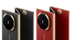 Il Mate XT di Huawei, dettagliato nei colori nero scuro e &#039;Ruihong&#039;, come mostrato sulla pagina VMall dell&#039;azienda. (Fonte: Huawei)