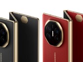 Il Mate XT di Huawei, dettagliato nei colori nero scuro e 'Ruihong', come mostrato sulla pagina VMall dell'azienda. (Fonte: Huawei)