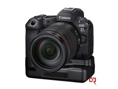 Il rendering trapelato di Canon EOS R5 Mark II, che mostra l&#039;impugnatura di raffreddamento attiva (Fonte: Canon Rumors)